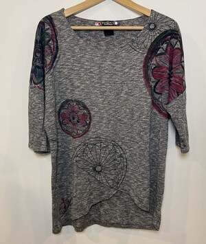 Desigual Shirt 3/4 Sleeve Tulip Hem Gray Black Pink XXL